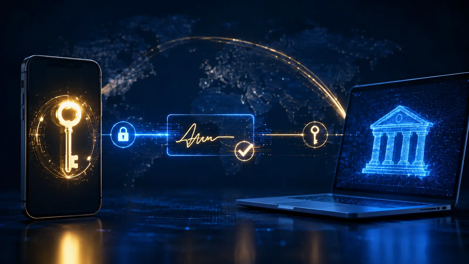 How a passkey uses a protected private key and public-key signature