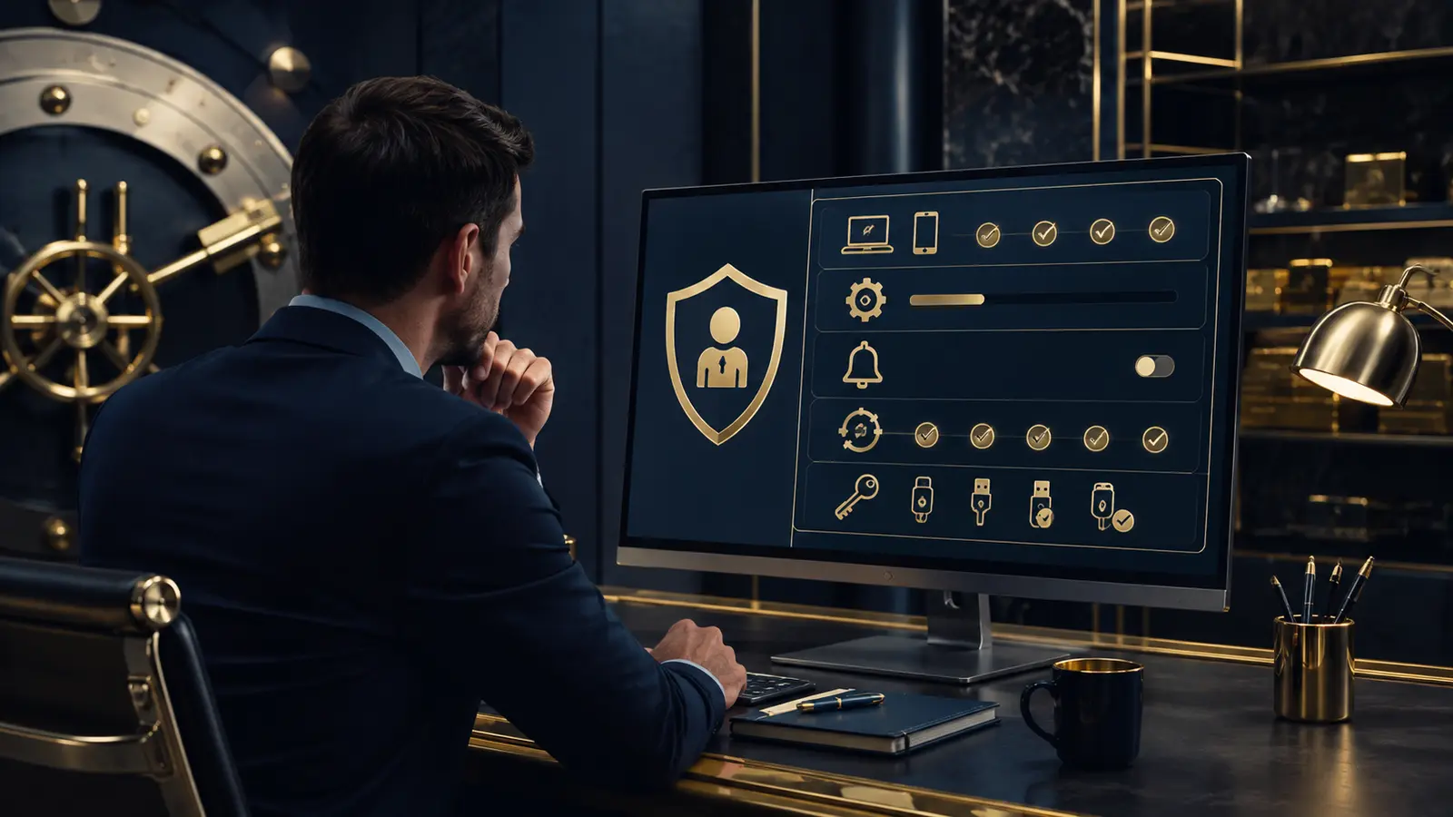 Reviewing devices, alerts, recovery options, and passkeys for a financial account