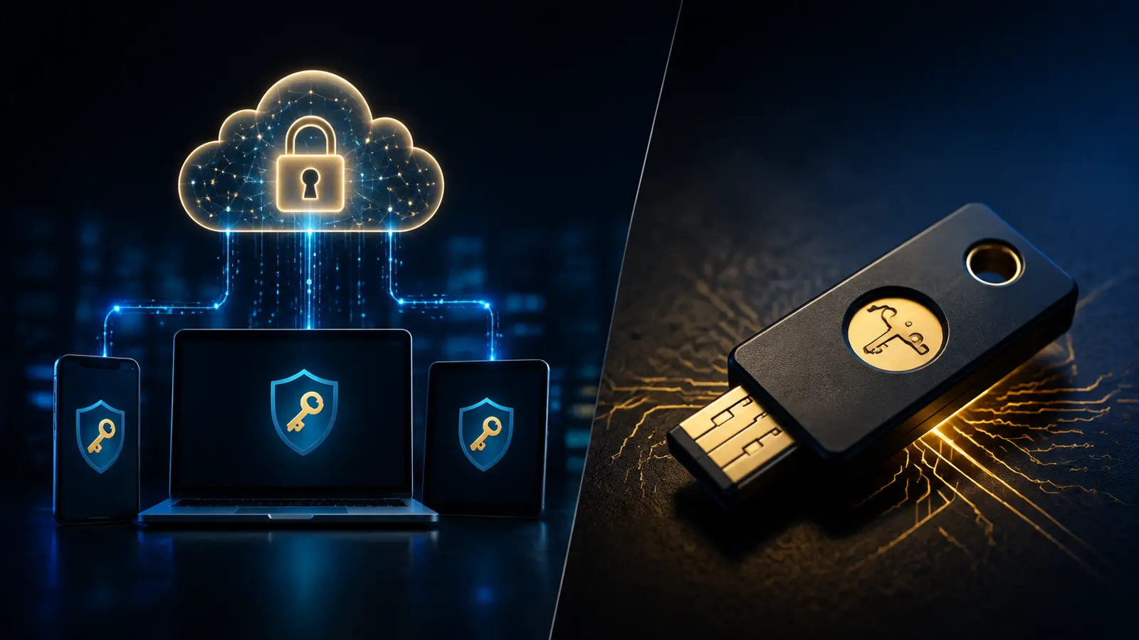 Synced passkeys across devices compared with a device-bound security key
